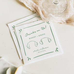 Whimsical Hand Drawn Green Wedding Dog Ears Napkin