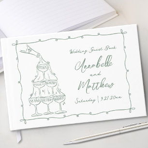 Whimsical Hand Drawn Green Wedding Guest Book