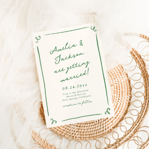 Whimsical Hand Drawn Green Wedding Invitation