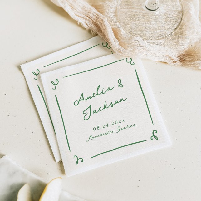 Whimsical Hand Drawn Green Wedding Napkin (Creator Uploaded)