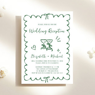Whimsical Hand Drawn Green Wedding Reception Invitation