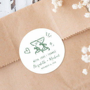 Whimsical Hand Drawn Green Wedding Thank You Classic Round Sticker