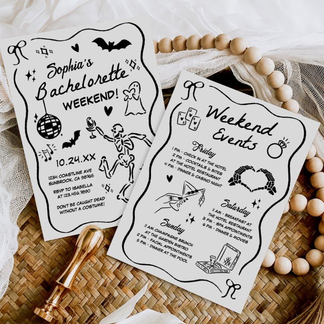 Whimsical Hand Drawn Halloween Bachelorette Party Invitation (Creator Uploaded)