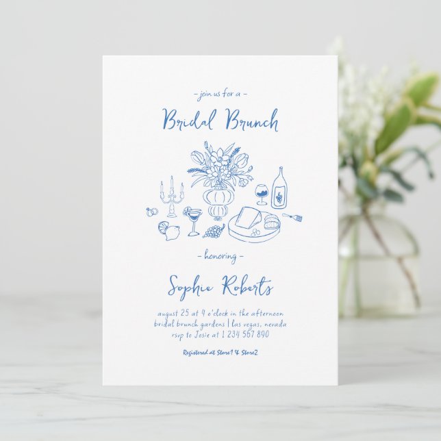 Whimsical Hand Drawn Handwriting Bridal Brunch Invitation (Standing Front)