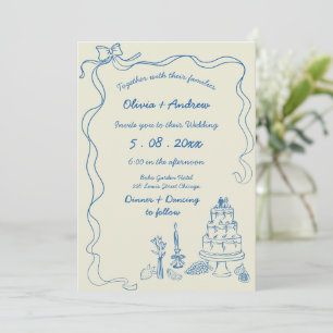Whimsical Hand Drawn Handwriting Retro Wedding Invitation