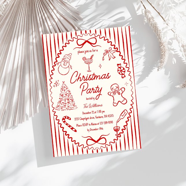 Whimsical Hand Drawn Handwritten Christmas Party Invitation (Creator Uploaded)