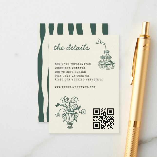 Whimsical Hand Drawn Handwritten Details Wedding Enclosure Card (Front/Back In Situ)