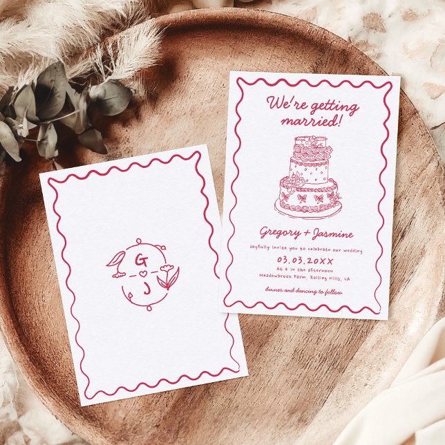 Whimsical Hand Drawn Handwritten Red Wedding Invitation (Creator Uploaded)