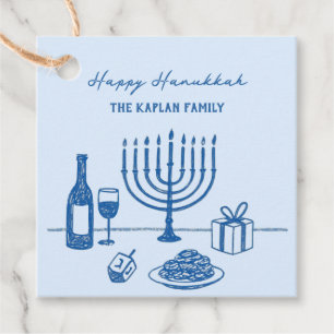 Whimsical Hand Drawn Hanukkah Party Trendy Custom Favour Tags