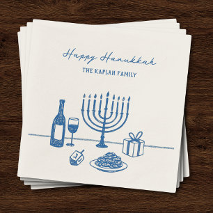 Whimsical Hand Drawn Hanukkah Party Trendy Custom Napkin