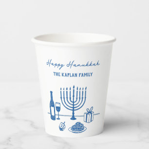 Whimsical Hand Drawn Hanukkah Party Trendy Custom Paper Cups