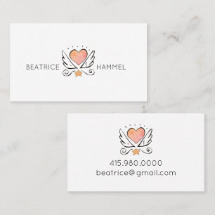 Whimsical Hand Drawn Heart & Wings Business Card