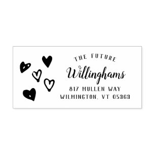 Whimsical Hand Drawn Hearts Wedding Self-inking Stamp