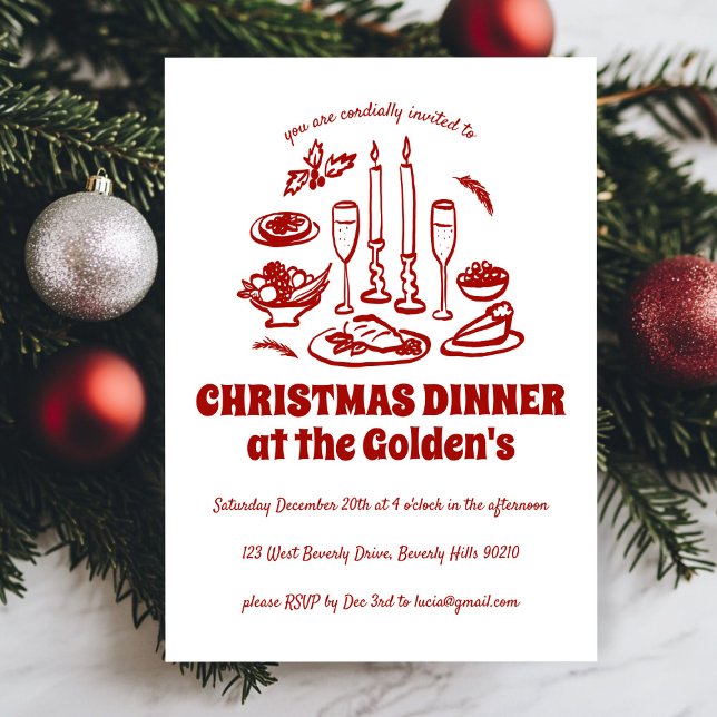 Whimsical  Hand Drawn Holiday Dinner Party Invitation (Whimsical Hand Drawn Holiday Dinner Party Invitation
)
