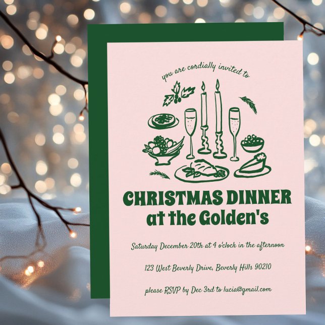 Whimsical  Hand Drawn Holiday Dinner Party Invitation (Whimsical Hand Drawn Holiday Christmas Dinner Party Invitation
)