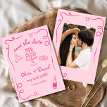 Whimsical Hand Drawn Hot Pink Wedding Photo Save The Date<br><div class="desc">Set the tone for your wedding with this whimsical hand-drawn save the date photo card! Featuring delicate, artistic details and a personalised photo, this design beautifully blends creativity and charm. The soft, elegant typography enhances the romantic theme, while the customisable details ensure it aligns perfectly with your special day. Ideal...</div>