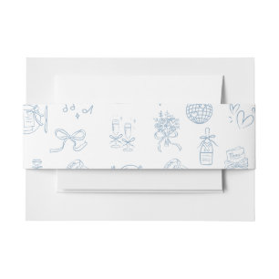 Whimsical Hand Drawn Illustrate Blue Wedding Invitation Belly Band
