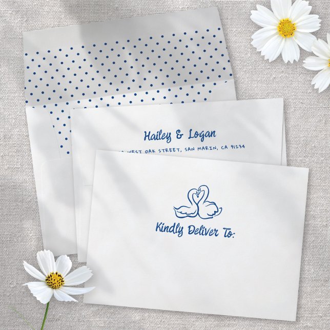 Whimsical Hand-drawn Illustrated Swans Wedding Envelope (Creator Uploaded)
