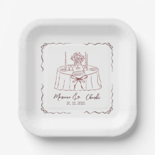 Whimsical Hand Drawn Illustrated Wedding Paper Plate