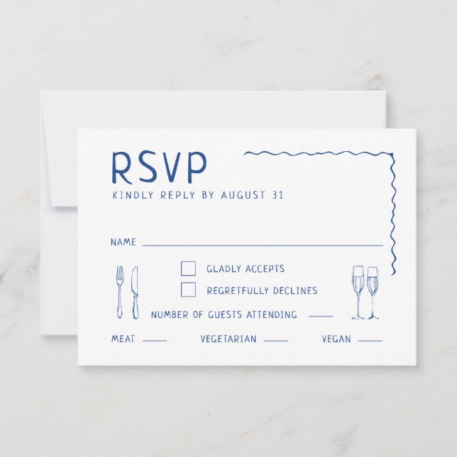Whimsical Hand Drawn Illustrated Wedding RSVP Card (Front)