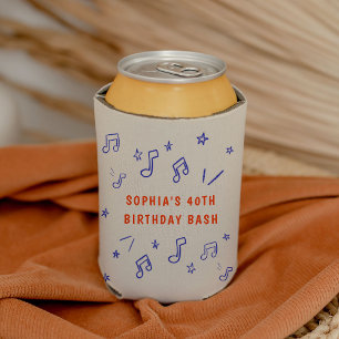 Whimsical Hand-Drawn Illustrations 40th Birthday Can Cooler