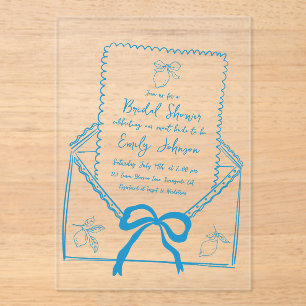 Whimsical Hand Drawn Italian Lemon Bridal Shower Acrylic Invitations