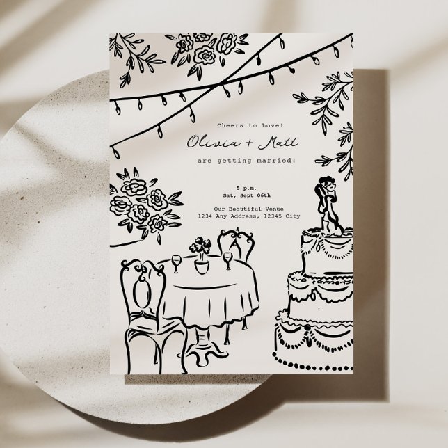 Whimsical Hand Drawn Lanterns Wedding  Invitation (Lantern Wedding Invitation, Hand Drawn Wedding Invite, Whimsical Wedding Card, Romantic Lanterns Wed)