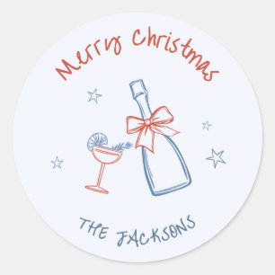 Whimsical Hand Drawn Merry Christmas Classic Round Sticker