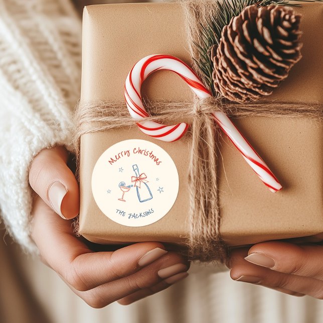 Whimsical Hand Drawn Merry Christmas  Classic Round Sticker (Creator Uploaded)