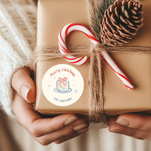 Whimsical Hand Drawn Merry Christmas Classic Round Sticker