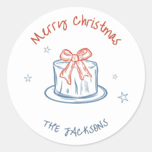 Whimsical Hand Drawn Merry Christmas Classic Round Sticker