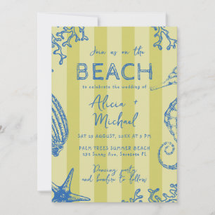Whimsical hand drawn nautical coastal wedding invitation