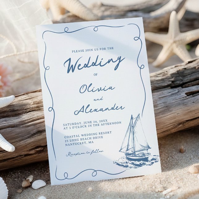 Whimsical Hand Drawn Nautical Sailboat Wedding Invitation (Creator Uploaded)