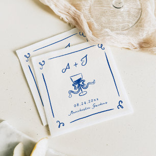 Whimsical Hand Drawn Navy Blue Bow Wedding Napkin