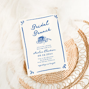 Whimsical Hand Drawn Navy Blue Bridal Brunch Invitation