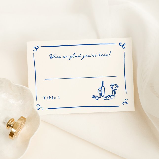 Whimsical Hand Drawn Navy Blue Place Card (Creator Uploaded)