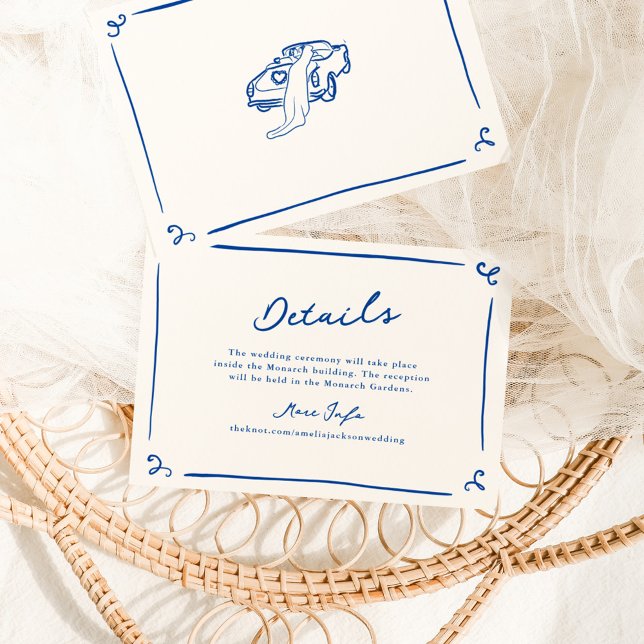 Whimsical Hand Drawn Navy Blue Wedding Details Invitation (Creator Uploaded)