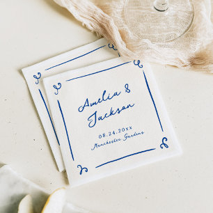 Whimsical Hand Drawn Navy Blue Wedding Napkin