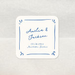 Whimsical Hand Drawn Navy Blue Wedding Square Sticker<br><div class="desc">This adorable design features hand drawn elements and a whimsical bold text.</div>