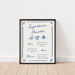 Whimsical Hand Drawn Navy Signature Drinks Poster