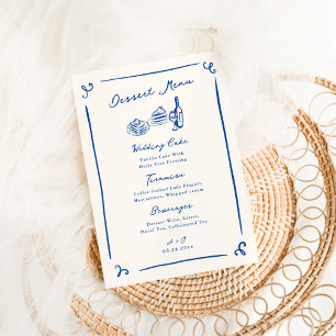 Whimsical Hand Drawn Navy Wedding Dessert Menu