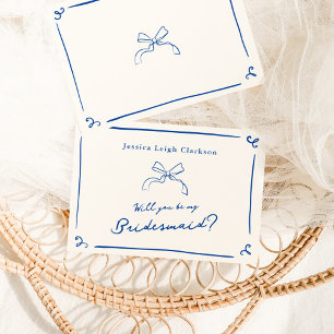 Whimsical Hand Drawn Navy Will You Be My? Invitation