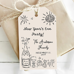 Whimsical Hand Drawn New Year's Eve Party Gift Tags