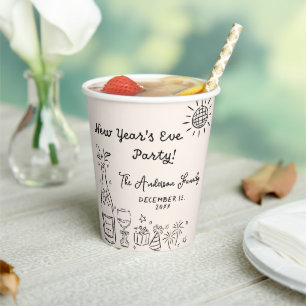 Whimsical Hand Drawn New Year's Eve Party Paper Cups