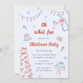 Whimsical Hand Drawn Oh What Fun Christmas Party Invitation