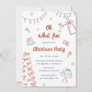 Whimsical Hand Drawn Oh What Fun Christmas Party  Invitation