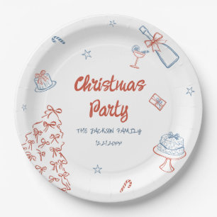 Whimsical Hand Drawn Oh What Fun Christmas Party Paper Plate