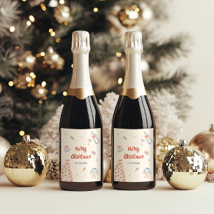 Whimsical Hand Drawn Oh What Fun Christmas Party Wine Label