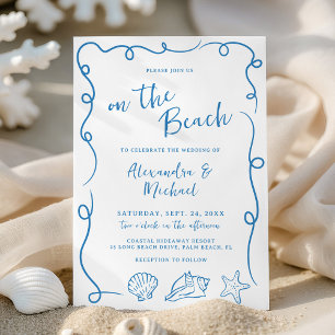 Whimsical Hand Drawn On the Beach Wedding Invitation