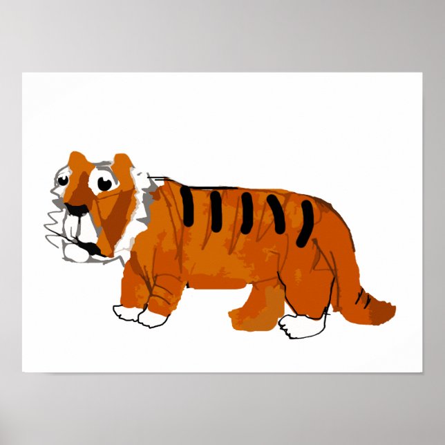 Whimsical Hand-Drawn Orange Tiger Cartoon for Kids Poster (Front)